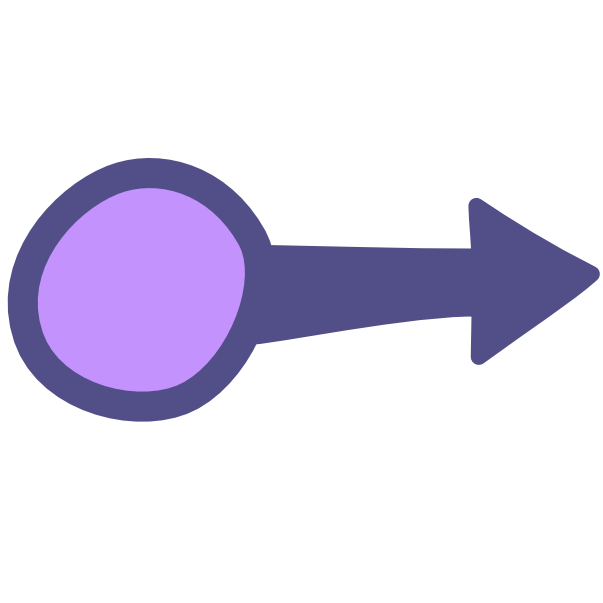 A purple circle outlined in darker purple, the outline merges with an arrow pointing forward 